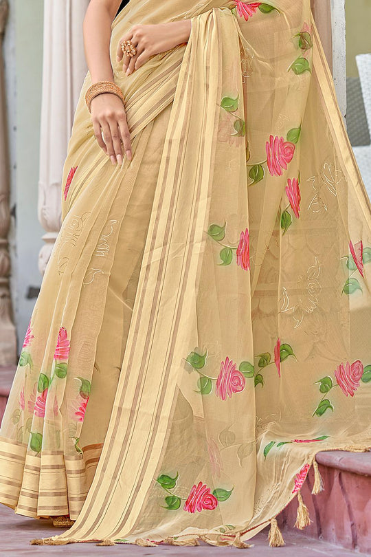 Sand Beige Organza Saree