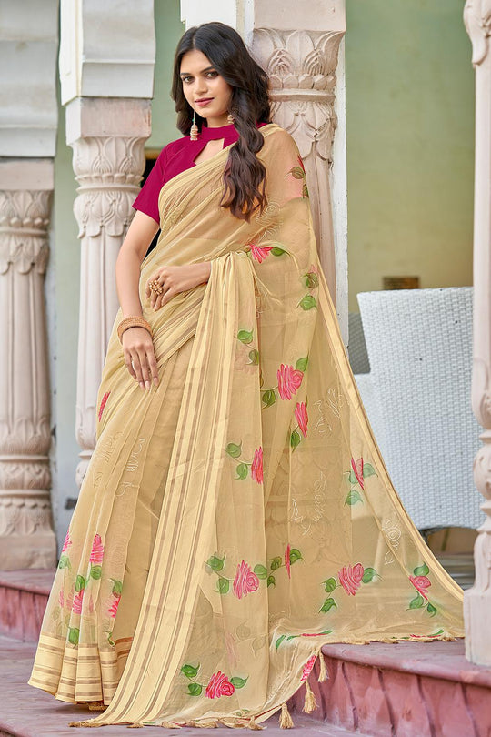 Sand Beige Organza Saree