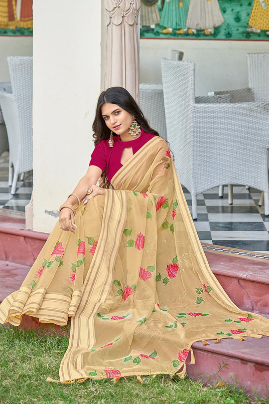 Sand Beige Organza Saree
