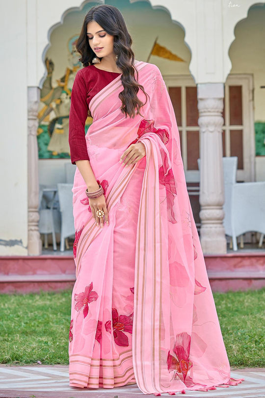 Lemonade Pink Organza Saree