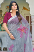 Silver Gray Organza Saree