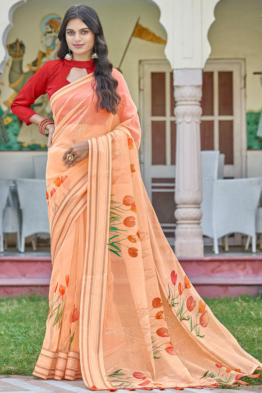 Contaloupe Orange Organza Saree