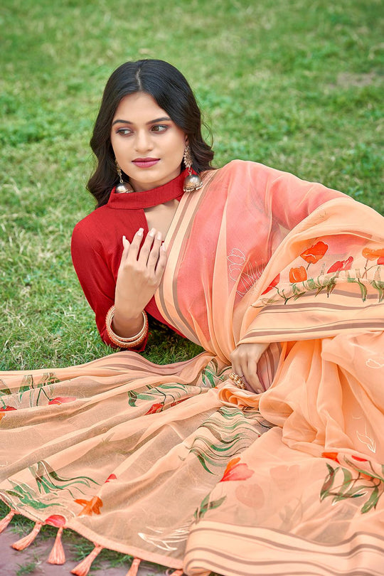 Contaloupe Orange Organza Saree