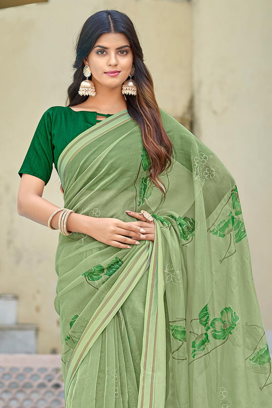 Pickle Green Organza Saree