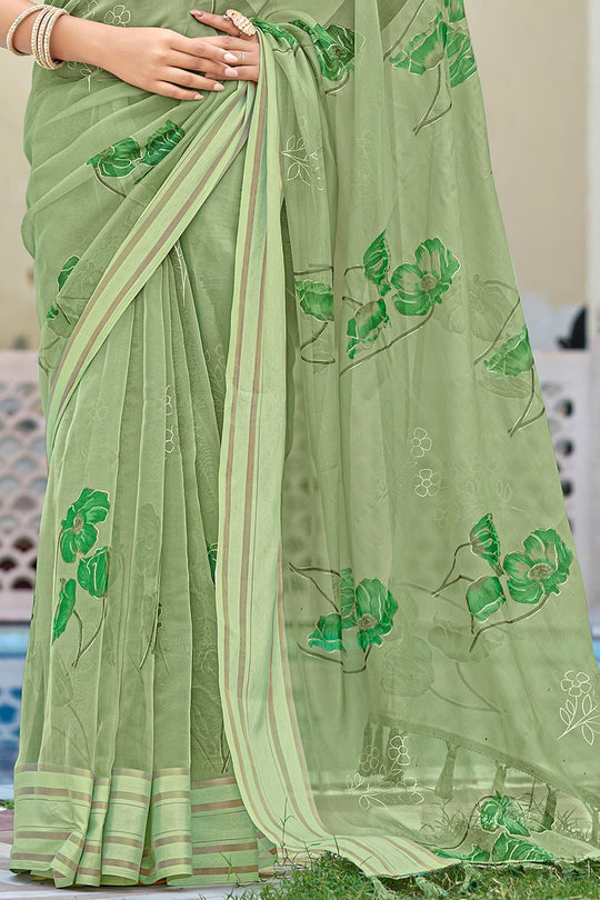 Pickle Green Organza Saree