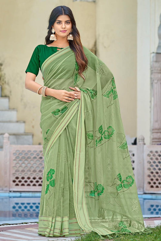 Pickle Green Organza Saree