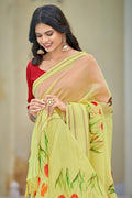 Lemon Yellow Organza Saree