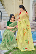 Lemon Yellow Organza Saree