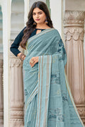 Stone Blue Organza Saree