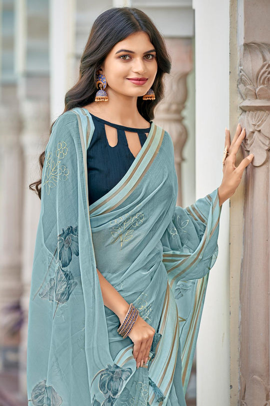 Stone Blue Organza Saree