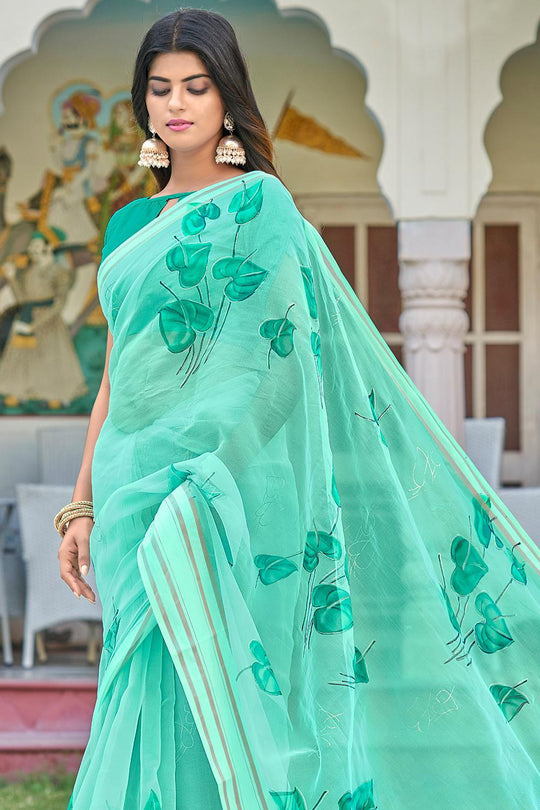 Seafoam Green Organza Saree