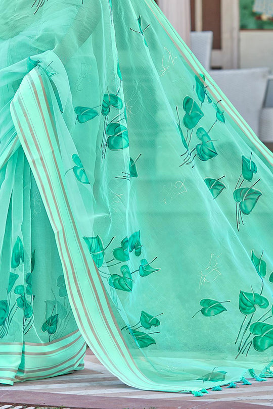 Seafoam Green Organza Saree