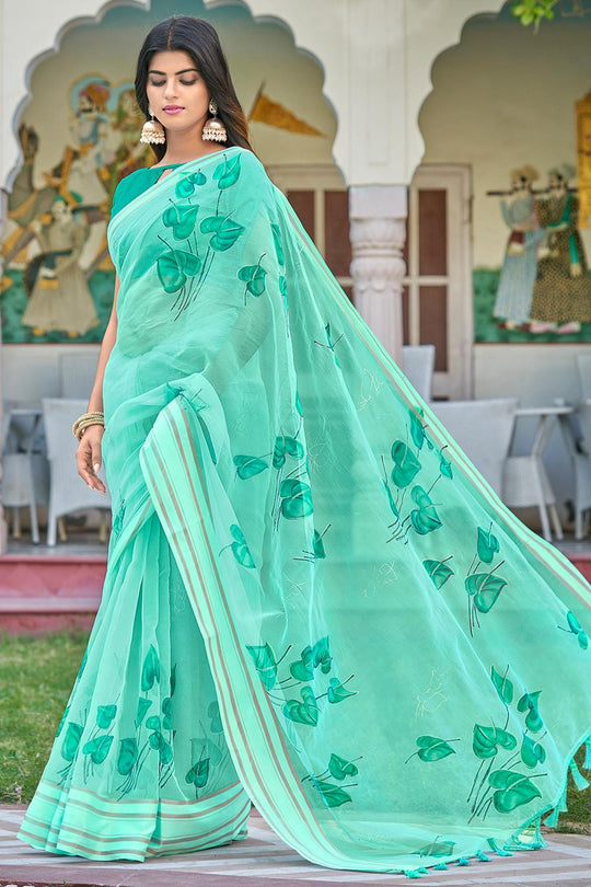 Seafoam Green Organza Saree
