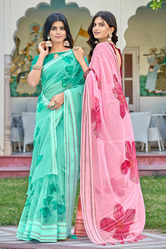 Seafoam Green Organza Saree