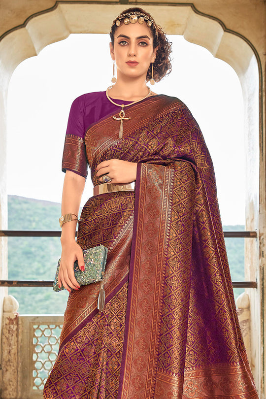Magenta Violet Kanjivaram Saree