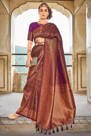 Magenta Violet Kanjivaram Saree