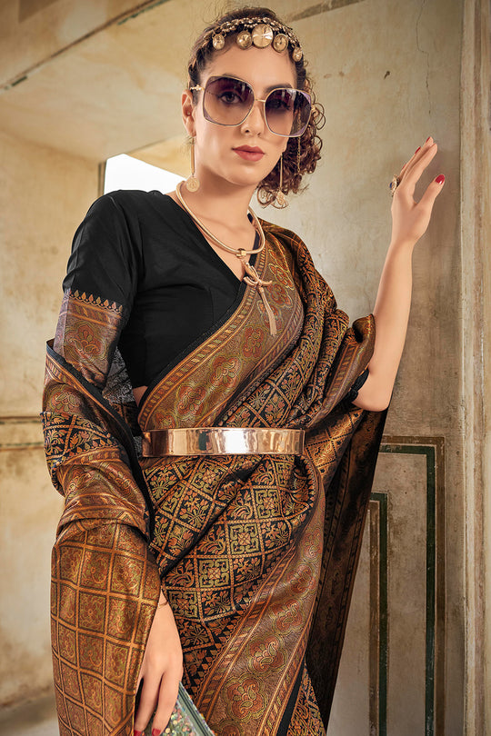 Black And Brown Kanjivaram Saree