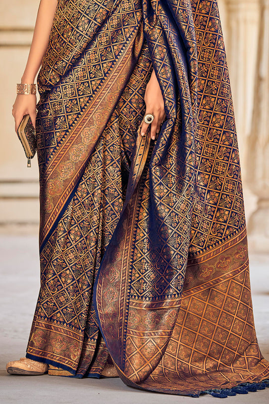 Navy Blue And Golden Kanjivaram Saree