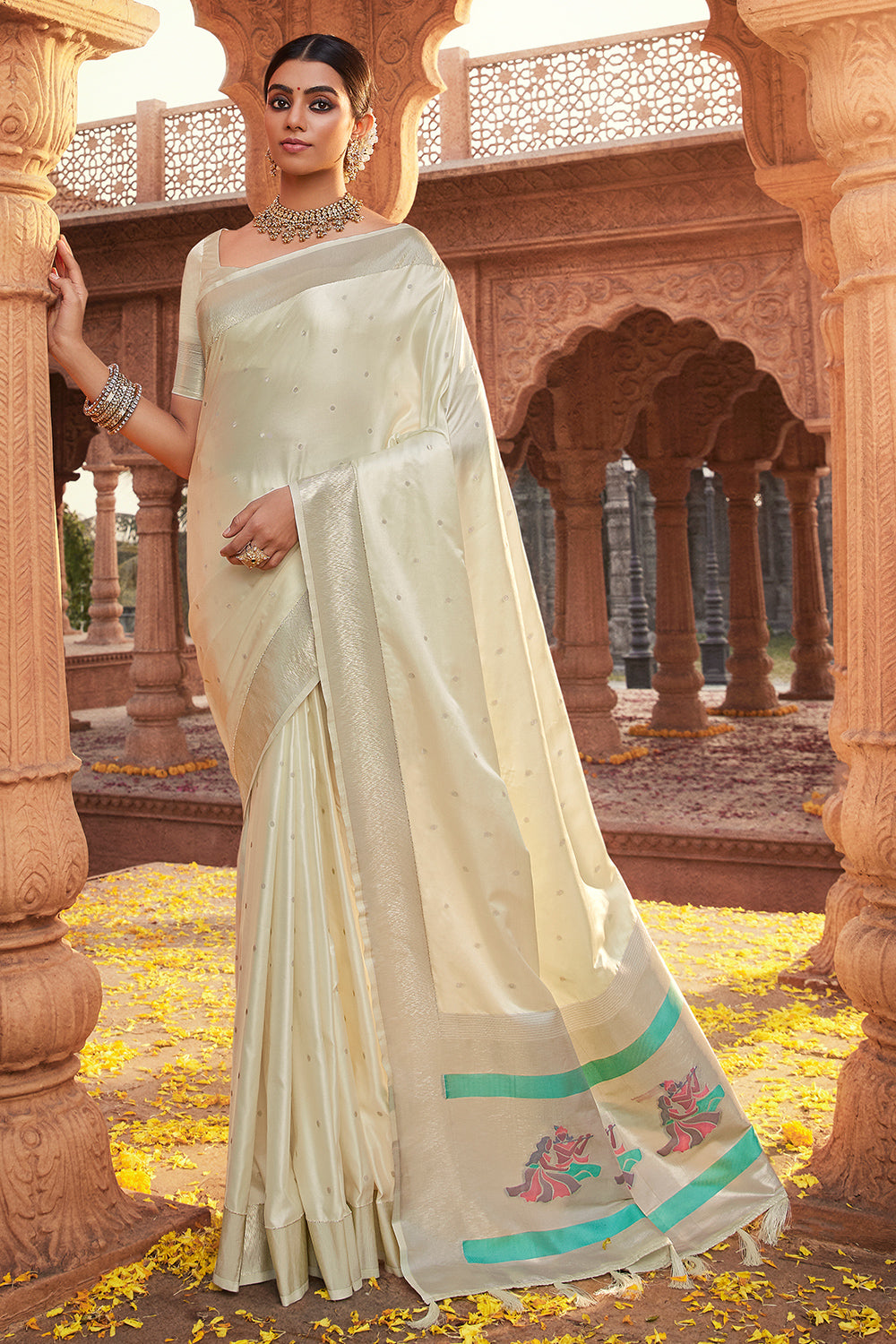 Buy Casual Wear Off White Printed Work Pure Linen Saree Online From Surat  Wholesale Shop.