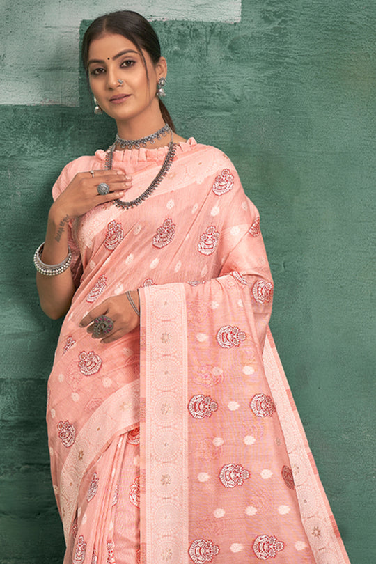Cantaloupe Peach Cotton Saree
