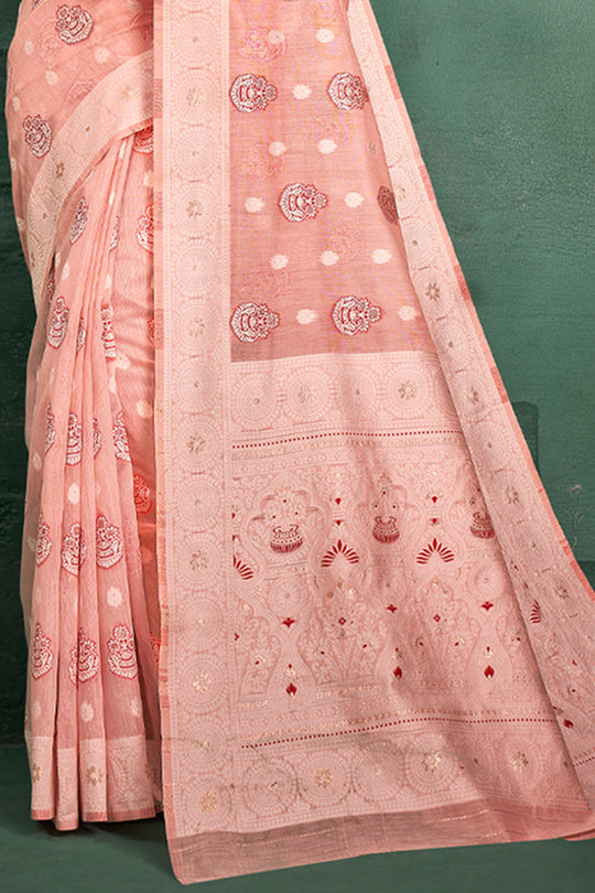 Cantaloupe Peach Cotton Saree