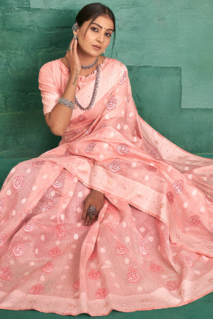 Cantaloupe Peach Cotton Saree