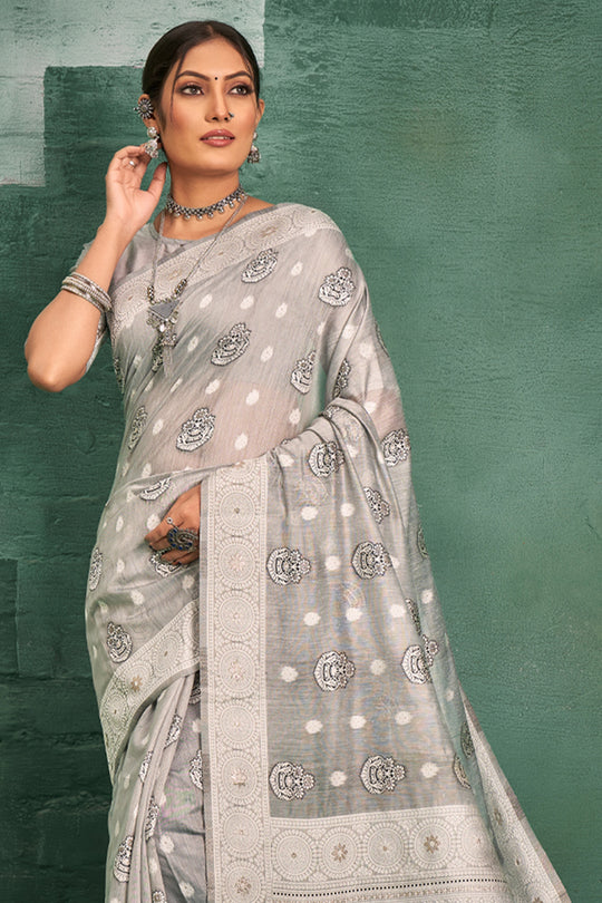 Coin Grey Cotton Saree
