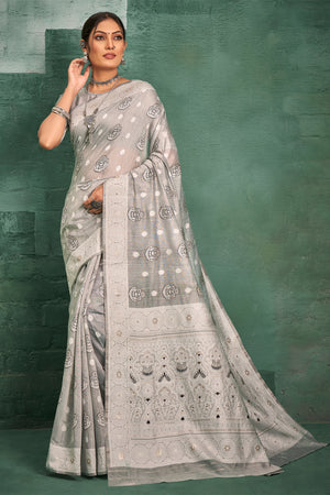 Coin Grey Cotton Saree