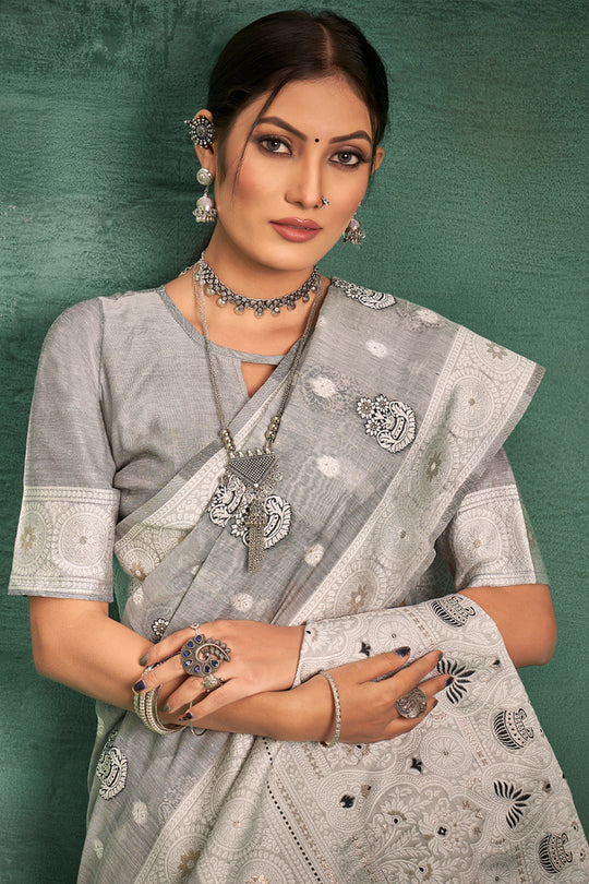 Coin Grey Cotton Saree