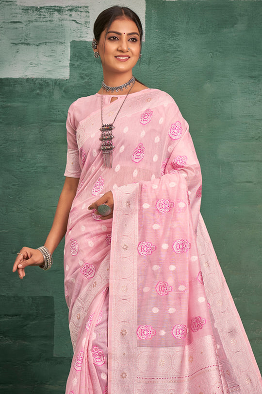 Flamingo Pink Cotton Saree