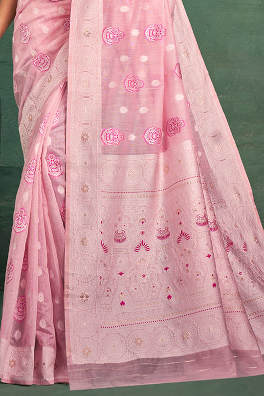 Flamingo Pink Cotton Saree