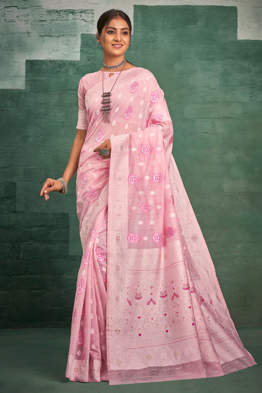 Flamingo Pink Cotton Saree