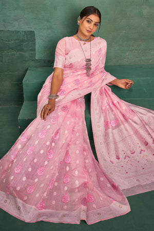 Flamingo Pink Cotton Saree