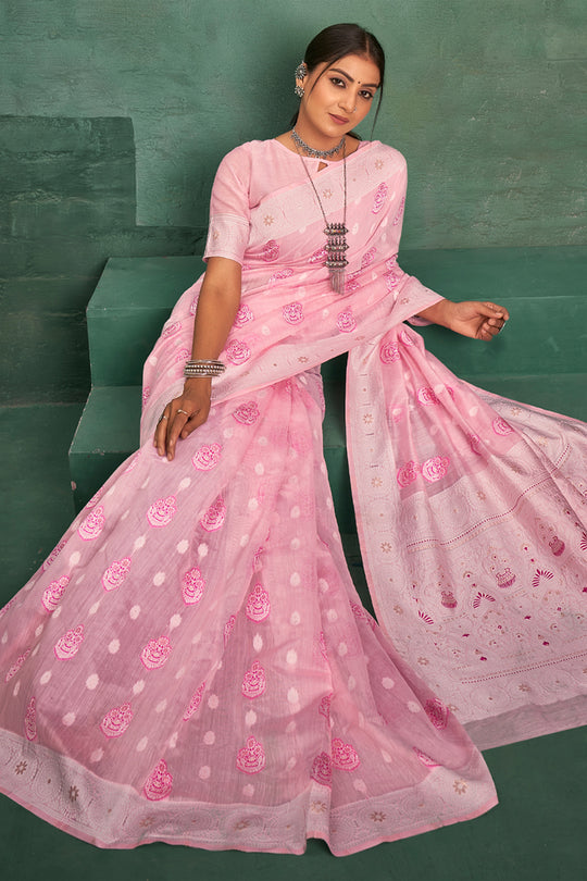 Flamingo Pink Cotton Saree
