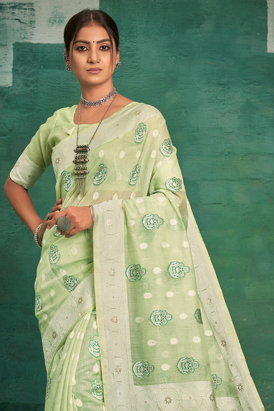Pastel Green Cotton Saree