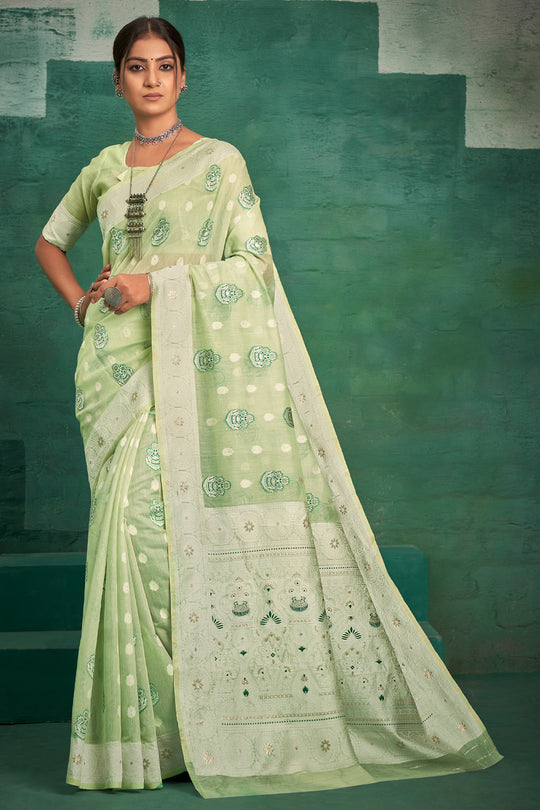 Pastel Green Cotton Saree