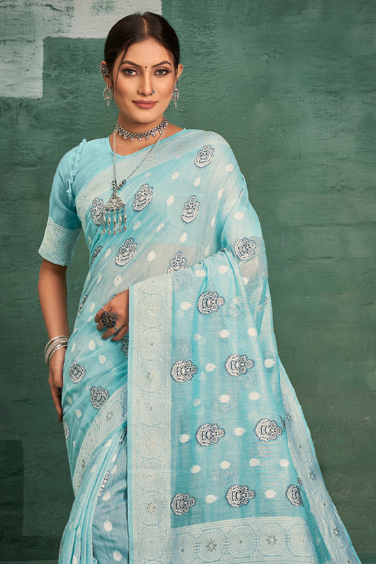 Powder Blue Cotton Saree