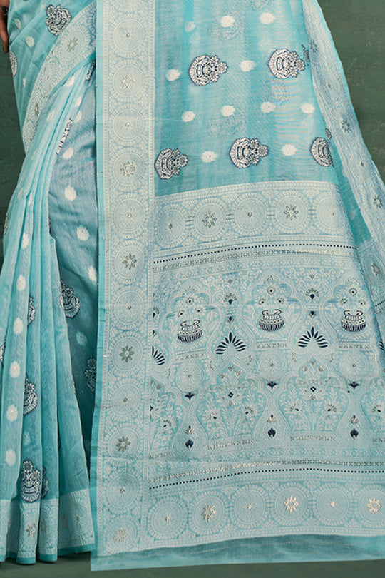 Powder Blue Cotton Saree