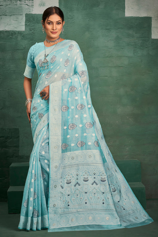 Powder Blue Cotton Saree