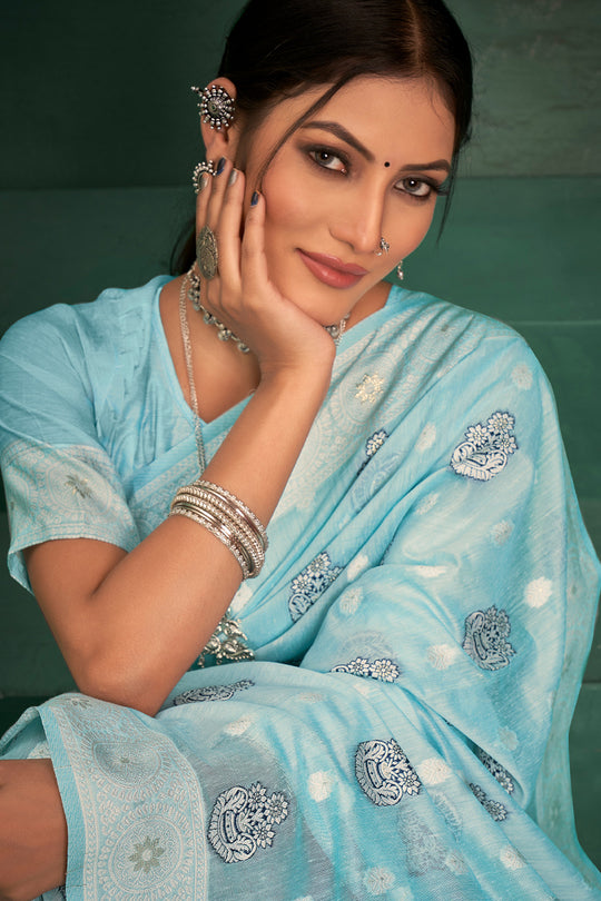 Powder Blue Cotton Saree