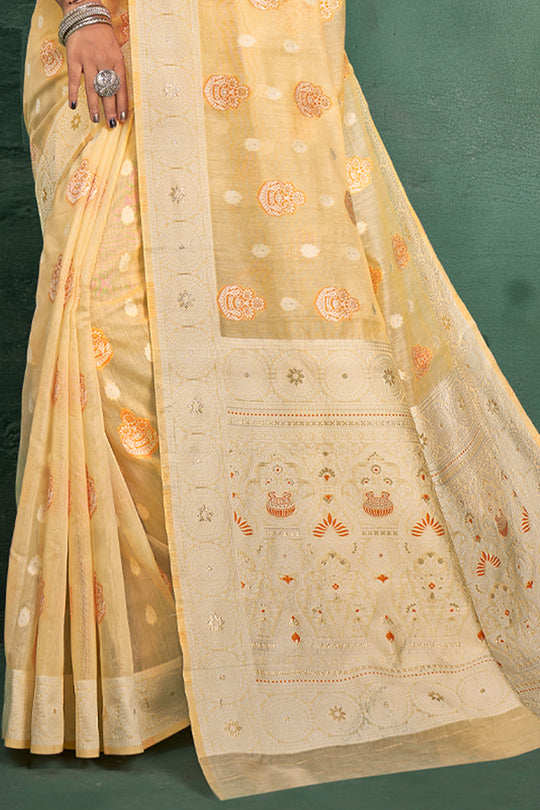 Lemon Yellow Cotton Saree