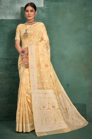 Lemon Yellow Cotton Saree