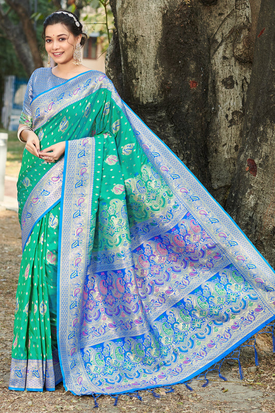 Green And Blue Banarasi Saree