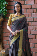 Coffee Brown And Yellow Raw Silk Saree