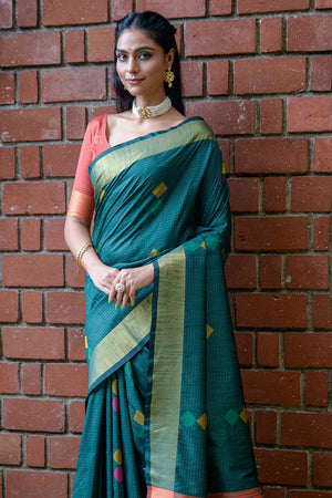 Green And Pink Raw Silk Saree