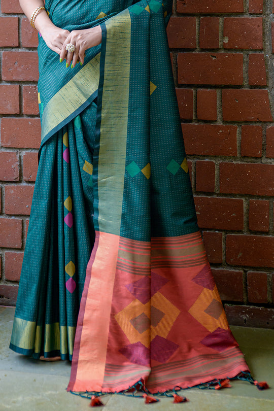 Green And Pink Raw Silk Saree