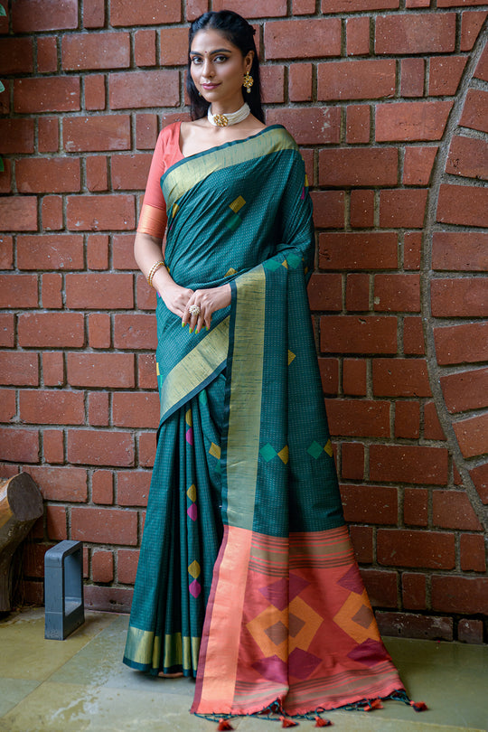 Green And Pink Raw Silk Saree