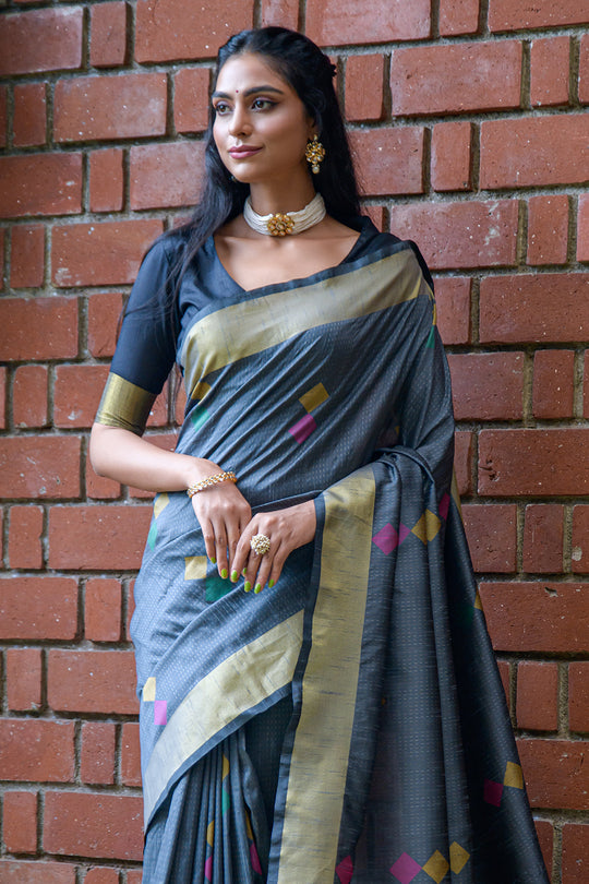 Pewter Grey Raw Silk Saree