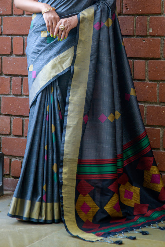 Pewter Grey Raw Silk Saree
