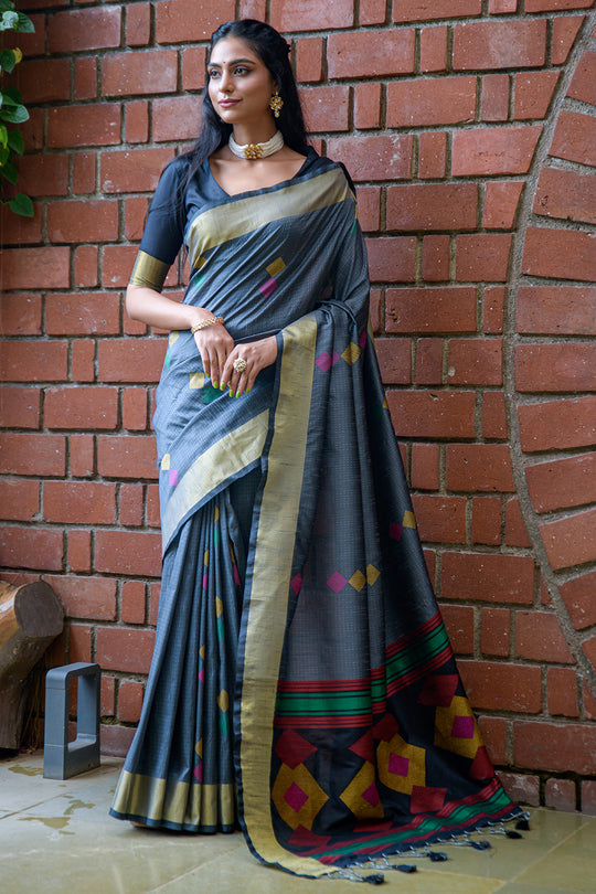 Pewter Grey Raw Silk Saree